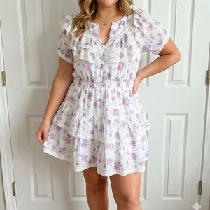 FANCO Mila Floral Asymmetrical Rose Cotton Mini Dress/Lined/L Cottage Core